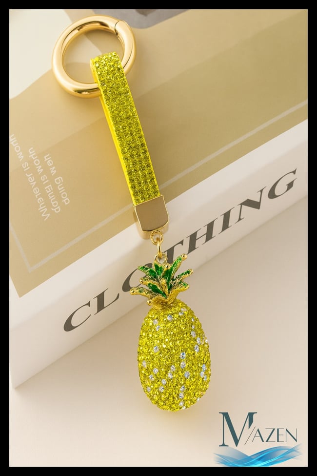 Kristal Taşlı Ananas Figürlü Lüks Anahtarlık Charm ve Çanta Süsü - Işıltılı Araba Anahtarlığı