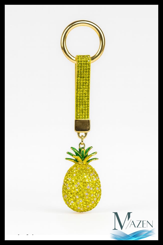 Kristal Taşlı Ananas Figürlü Lüks Anahtarlık Charm ve Çanta Süsü - Işıltılı Araba Anahtarlığı