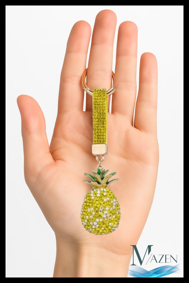 Kristal Taşlı Ananas Figürlü Lüks Anahtarlık Charm ve Çanta Süsü - Işıltılı Araba Anahtarlığı