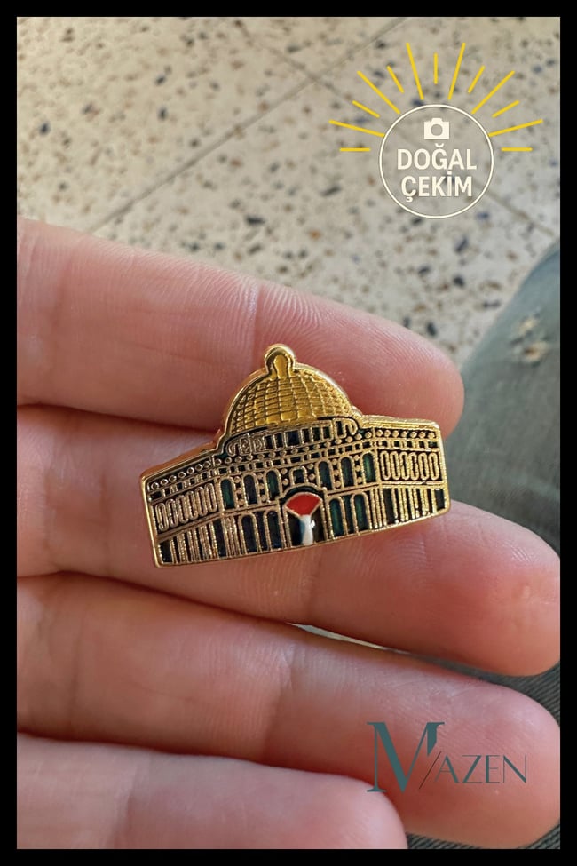 Kubbetüs Sahra Gold Yaka Rozeti Mescid-i Aksa Al Quds Metal Ceket Çanta Şapka Rozeti
