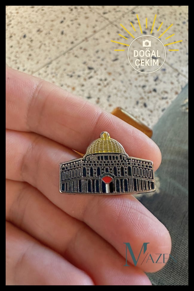 Kubbetüs Sahra Gümüş Yaka Rozeti Mescid-i Aksa Al Quds Metal Ceket Çanta Yaka Rozeti