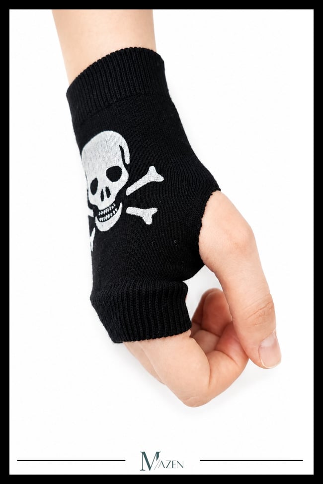 Kuru Kafa Baskılı Parmaksız Eldiven Unisex Triko Punk Rock Metal Gothic Emo Kışlık El Isıtıcı