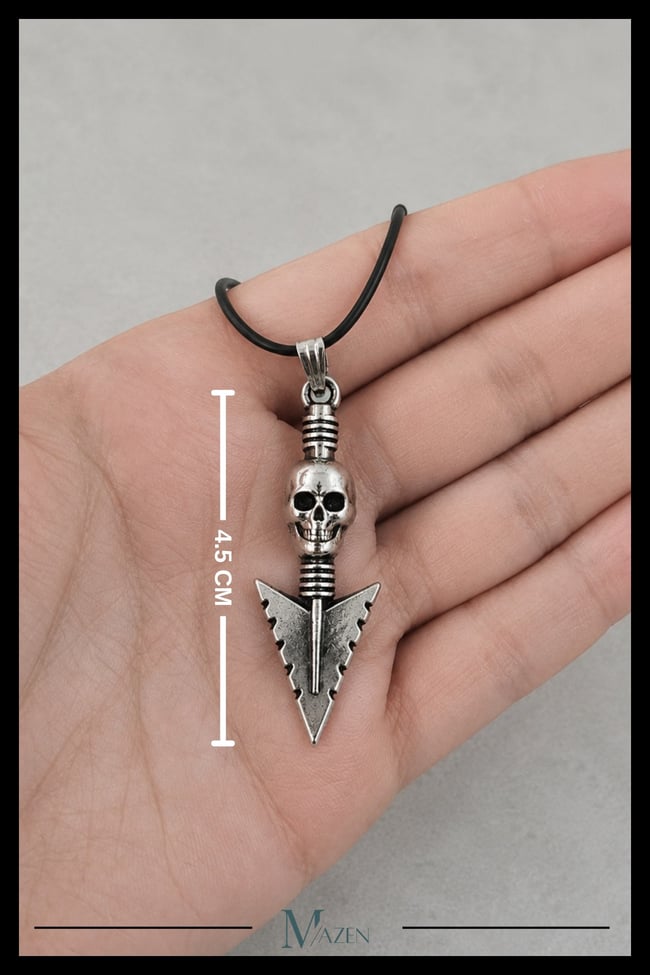 Kurukafa Ok Ucu Figürlü Antik Gümüş Renk Erkek Kolye Ucu Gotik Rock Punk Tasarım