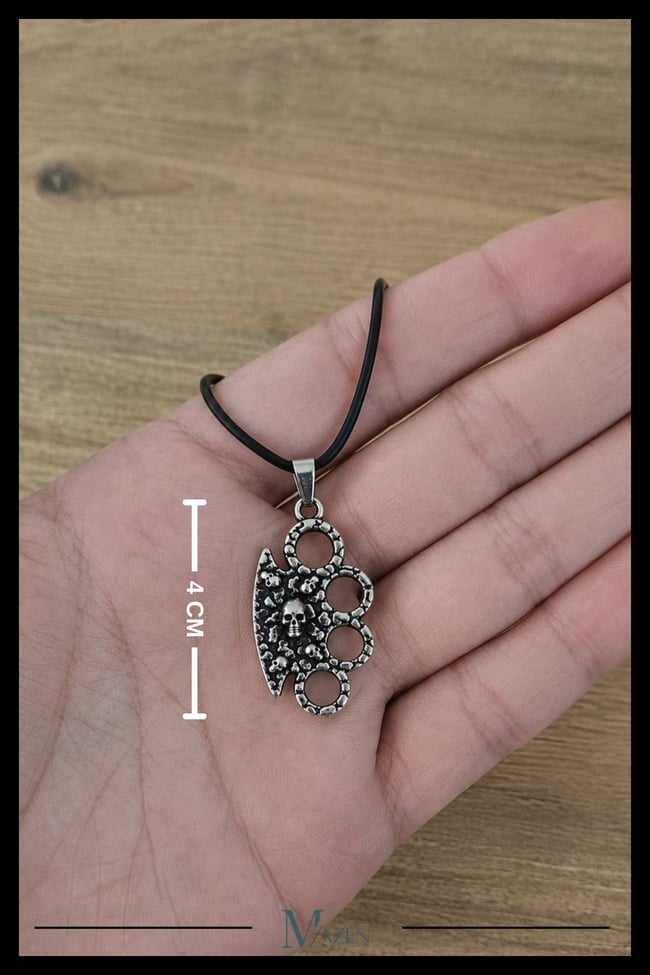 Kurukafalı Figürlü Antik Gümüş Renk Erkek Kolye Ucu Gotik Rock Punk Tasarım
