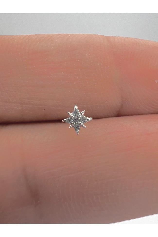 Kutup Yıldızı | 925 Ayar Gümüş Tekli Hızma | Minimalist Burun Piercing | Kadın Takı Aksesuar