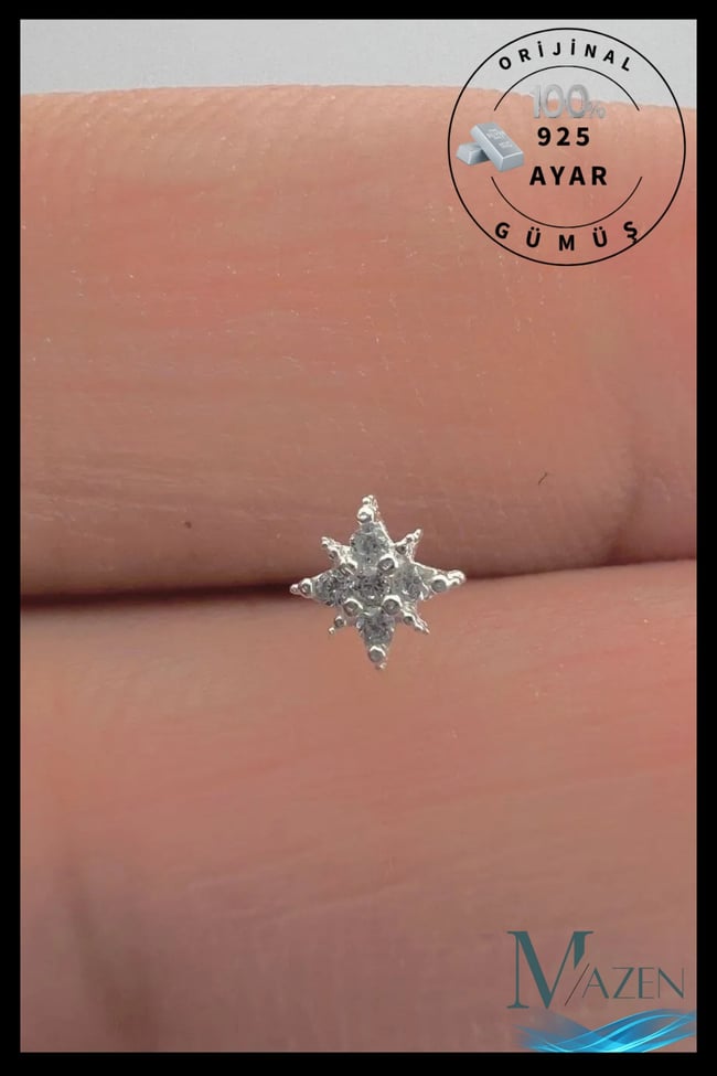 Kutup Yıldızı | 925 Ayar Gümüş Tekli Hızma | Minimalist Burun Piercing | Kadın Takı Aksesuar