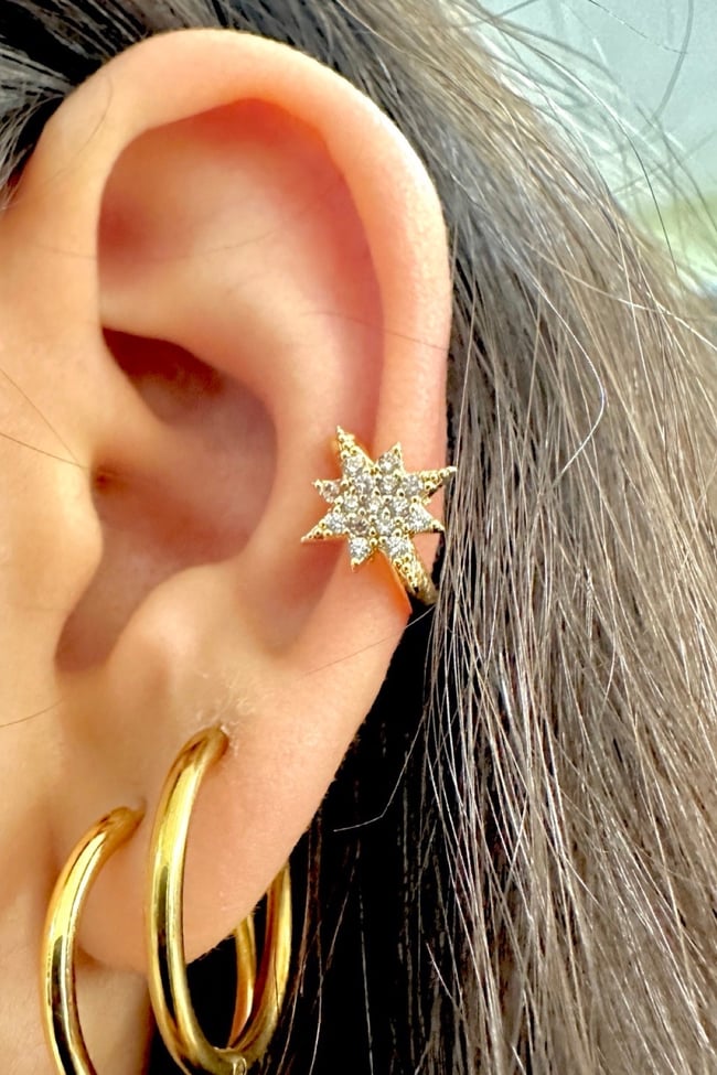 Kutup Yıldızı Earcuff Kıkırdak Küpe Delik Gerektirmeyen Küpe Gold Renk