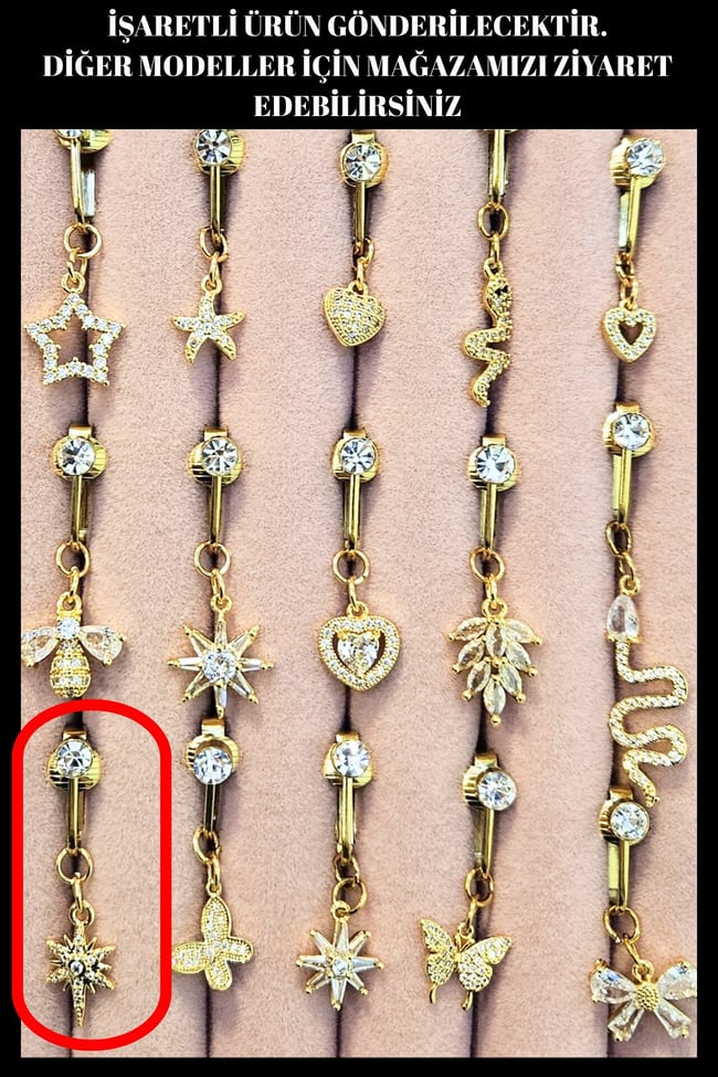 Kutup Yıldızı Sıkıştırmalı Delik Gerektirmeyen Fake Sallantılı Göbek Piercing |Deliksiz Model