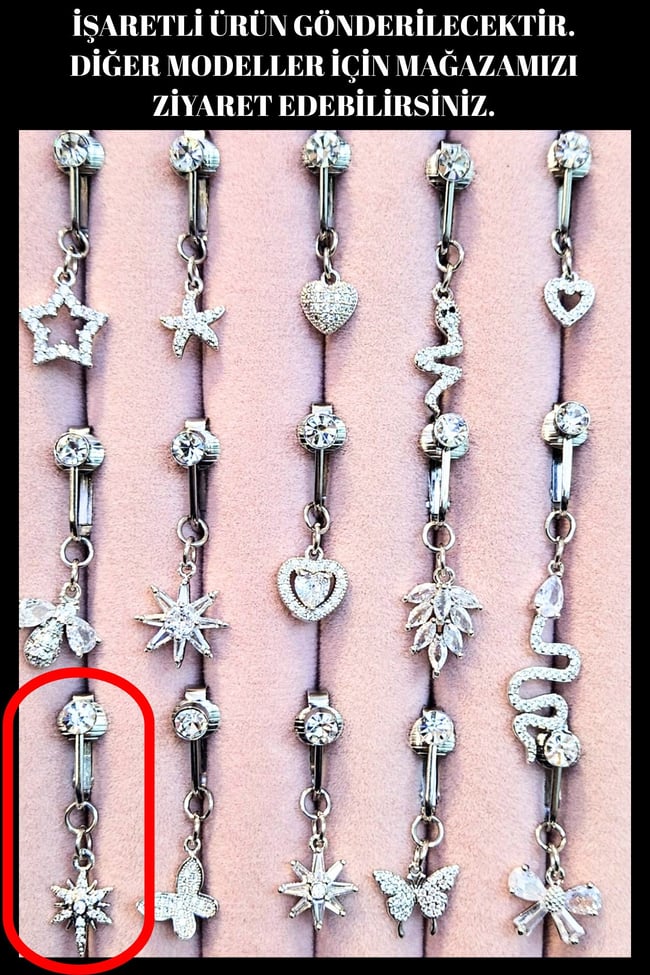 Kutup Yıldızı Sıkıştırmalı Delik Gerektirmeyen Fake Sallantılı Göbek Piercing |Deliksiz Model
