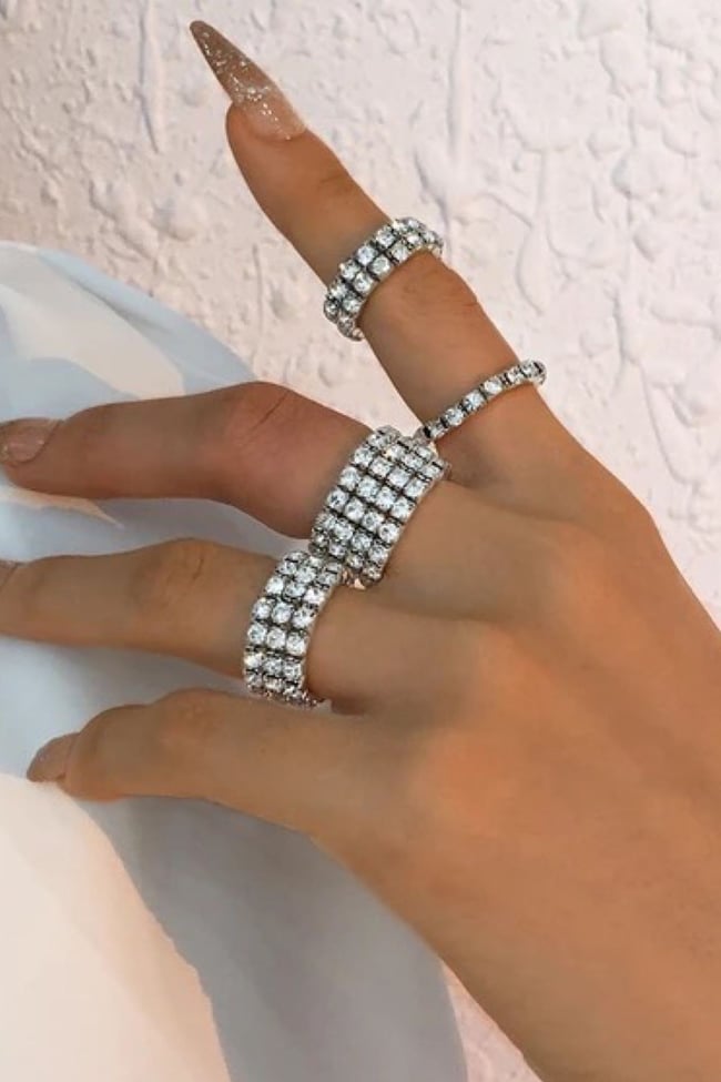 Lastikli Suyolu Yüzük,  Kalın Sıra Taşlı Yüzük,  Ayak Başparmak Yüzük, Eklem Yüzüğü 4 mm Taşlı