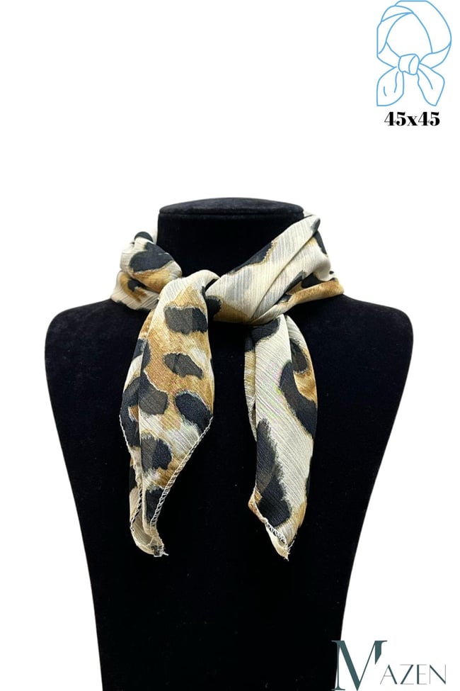 Leopar Desenli Şifon Fular 45x45 Saç, Çanta, Bilek, Boyun Aksesuarı
