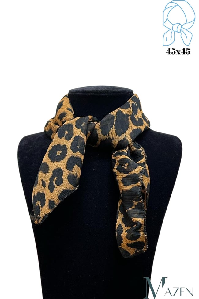 Leopar Desenli Şifon Fular 45x45 Saç, Çanta, Bilek, Boyun Aksesuarı