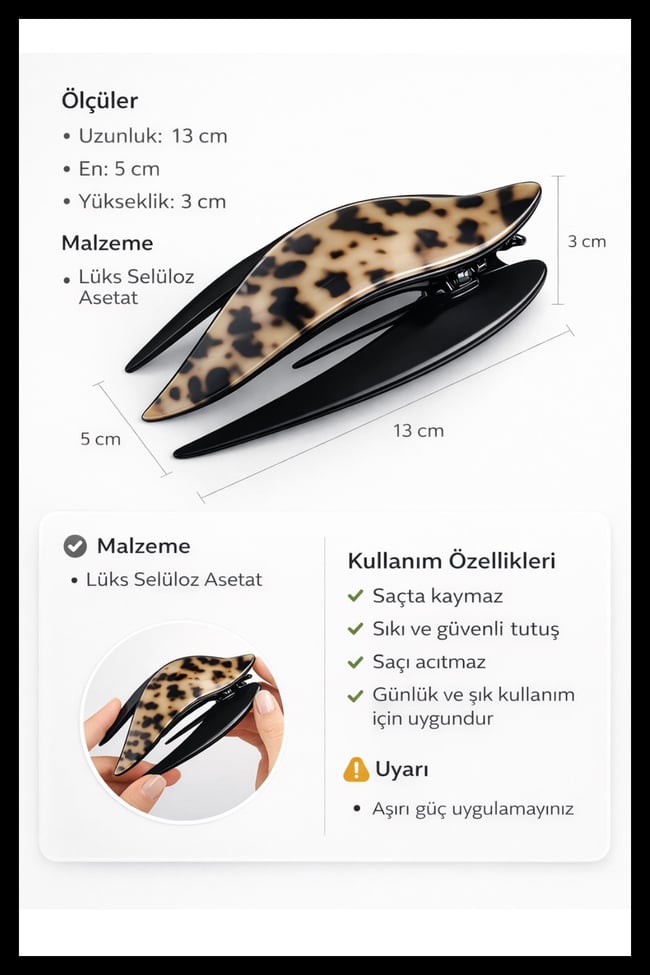 Leopar Desenli VIP Fransız Kemik Toka | Saç Aksesuarı - Özel Üretim