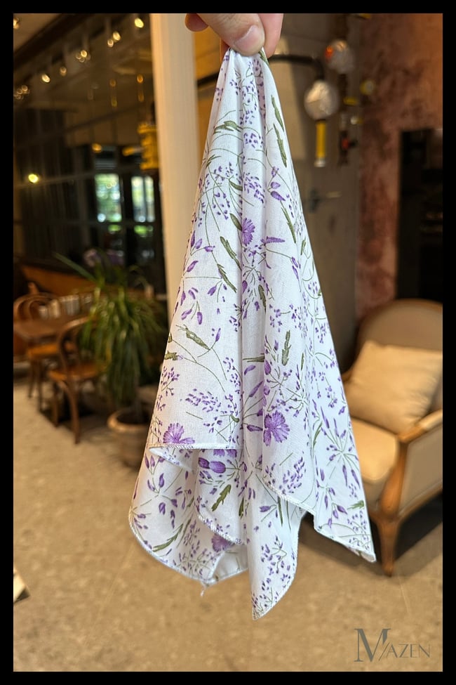 Lila Çiçek Desenli 45x45 Yazlık Şifon Fular | Kadın Boyun Saç Çanta Aksesuarı