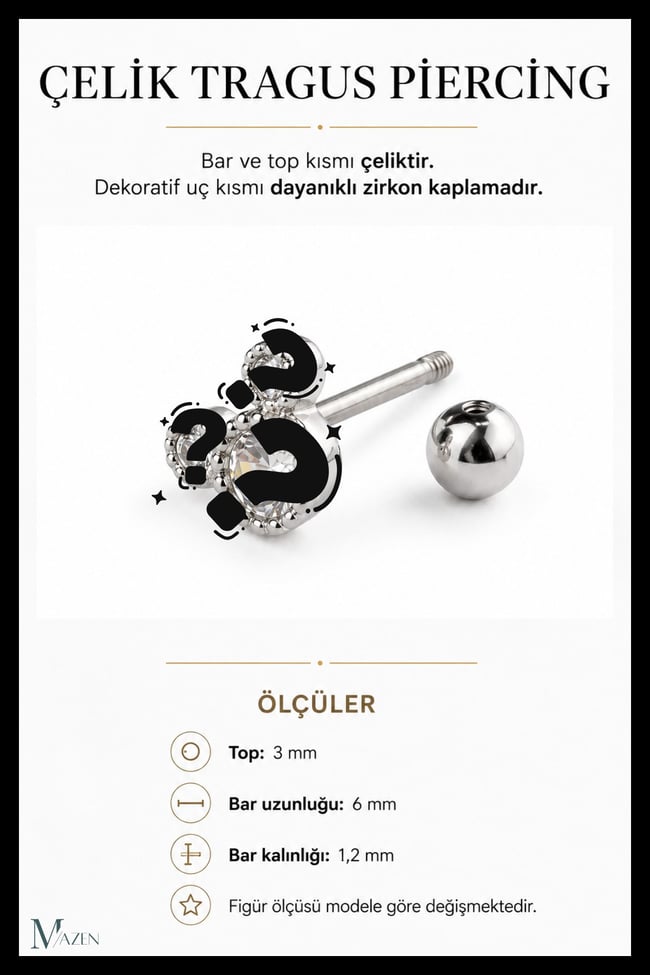 Lotus Çiçeği Tragus Piercing Çelik Gümüş Renk Estetik Zirkon Taşlı