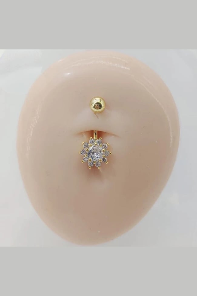 Lotus Çiçekli Cerrahi Çelik Göbek Piercingi