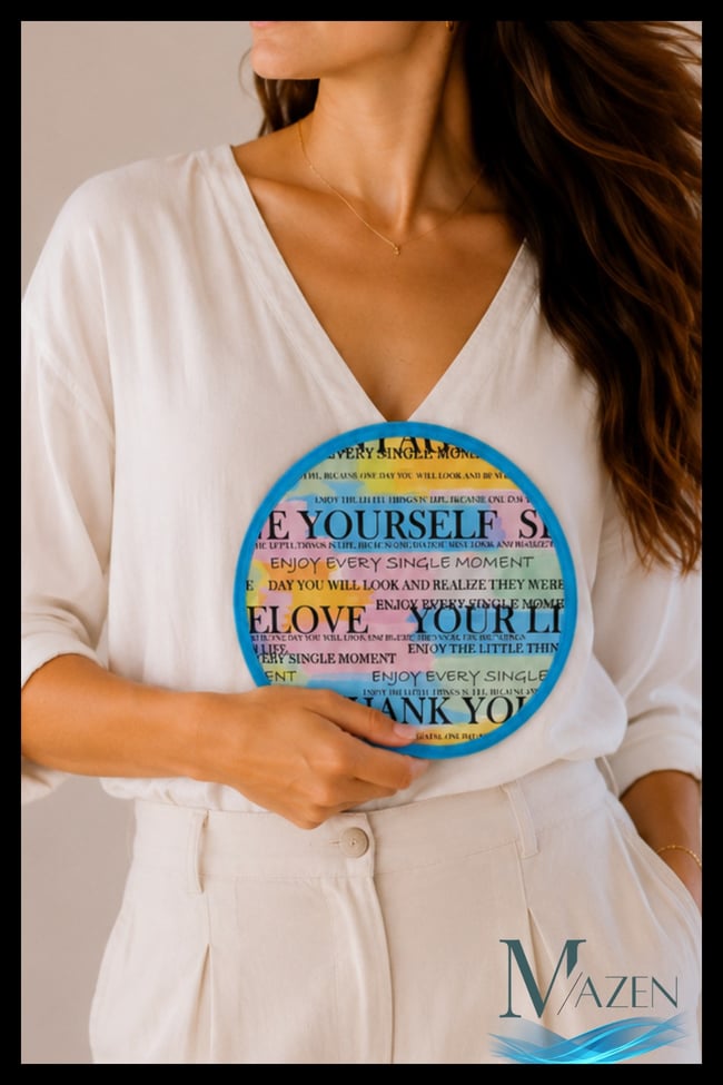 Love Yourself Yazı Desenli Katlanabilir Yuvarlak Yazlık Taşınabilir El Yelpazesi