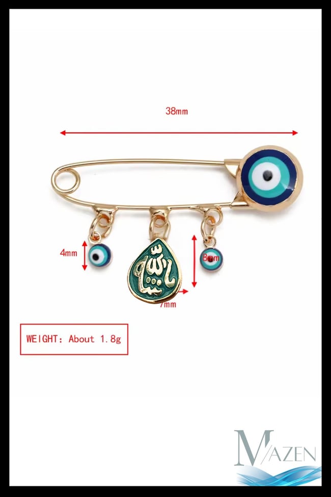 Maşallah Yazılı Nazar Boncuklu Iğne Broş | Altın Renk Metal | Bebek Ve Takı Aksesuarı (ما شاء الله)