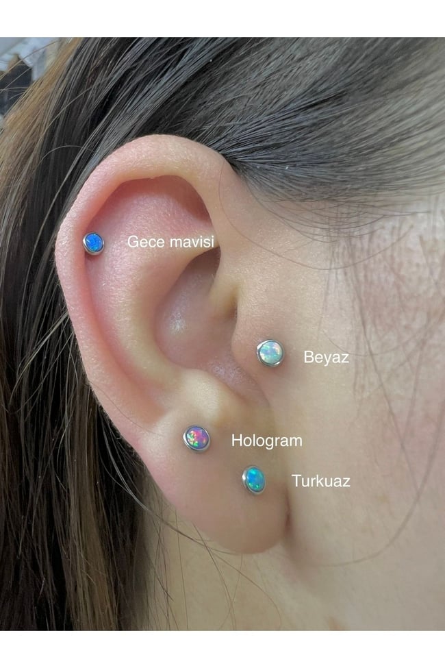 Mavi Opal Taşı Cerrahi Çelik Tragus Helix Piercing Küpe Bir Adet 6 Mm