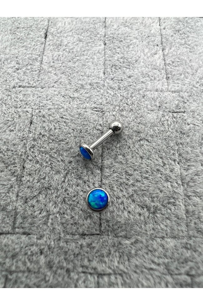 Mavi Opal Taşı Cerrahi Çelik Tragus Helix Piercing Küpe Bir Adet 6 Mm