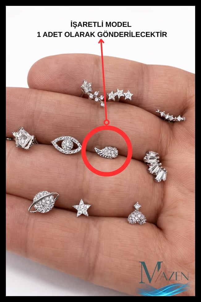 Melek Kanadı Tragus Piercing | Zirkon Taşlı Gold 316L Çelik Kıkırdak Helix