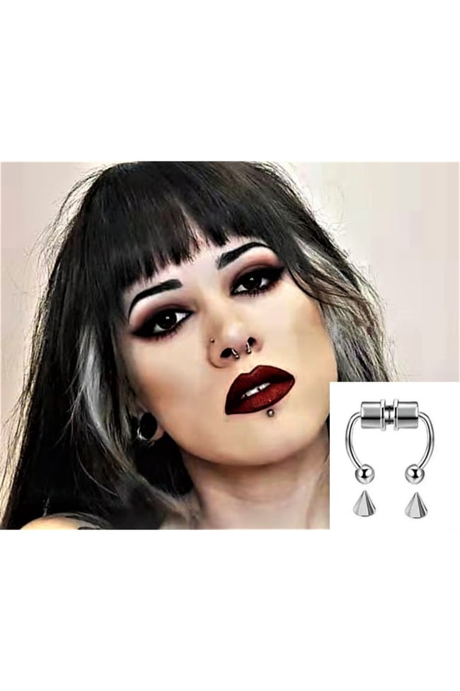 Mıknatıslı Fake Gri Septum Piercing Paslanmaz Çelik-00vp69-4