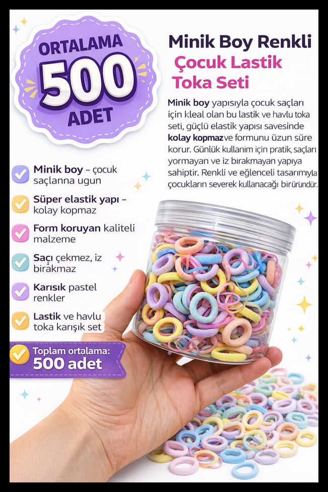 Minik Boy Renkli Çocuk Lastik Toka Seti | Süper Elastik | Form Koruyan | Çoklu Mix