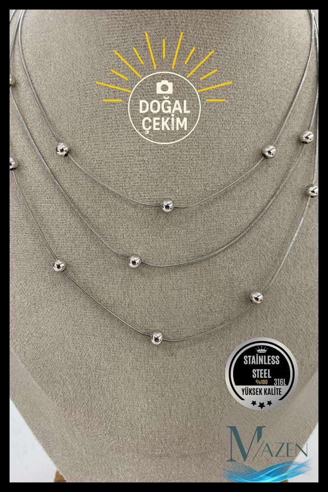 Modern Üç Katlı Minimal Toplu Çelik Kolye Model