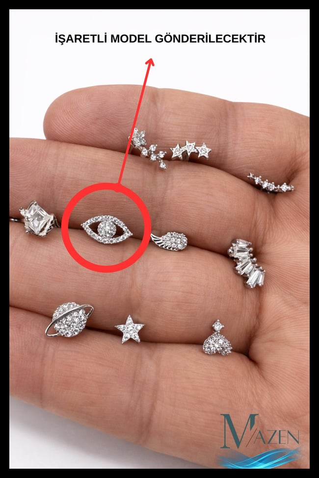 Nazar Eye Mini Tragus Helix Piercing | Taşlı Göz Model | Gümüş Renk, Çelik Bar