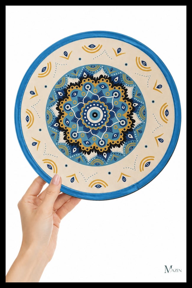 Nazar Mandala Desen Katlanabilir Yuvarlak Yazlık Taşınabilir El Yelpazesi
