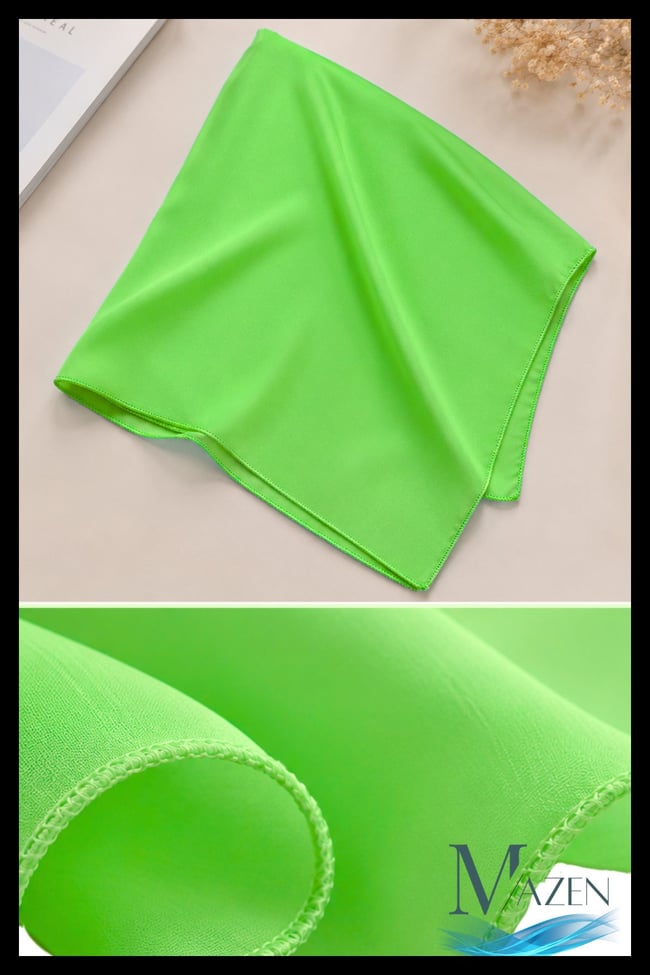 Neon Yeşil 45x45 cm Kare Şifon Fular Boyun Çanta Bilek Çok Amaçlı Kadın Aksesuarı