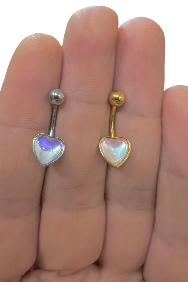 Opal Taşlı Cerrahi Çelik Göbek Piercingi Antialerjik