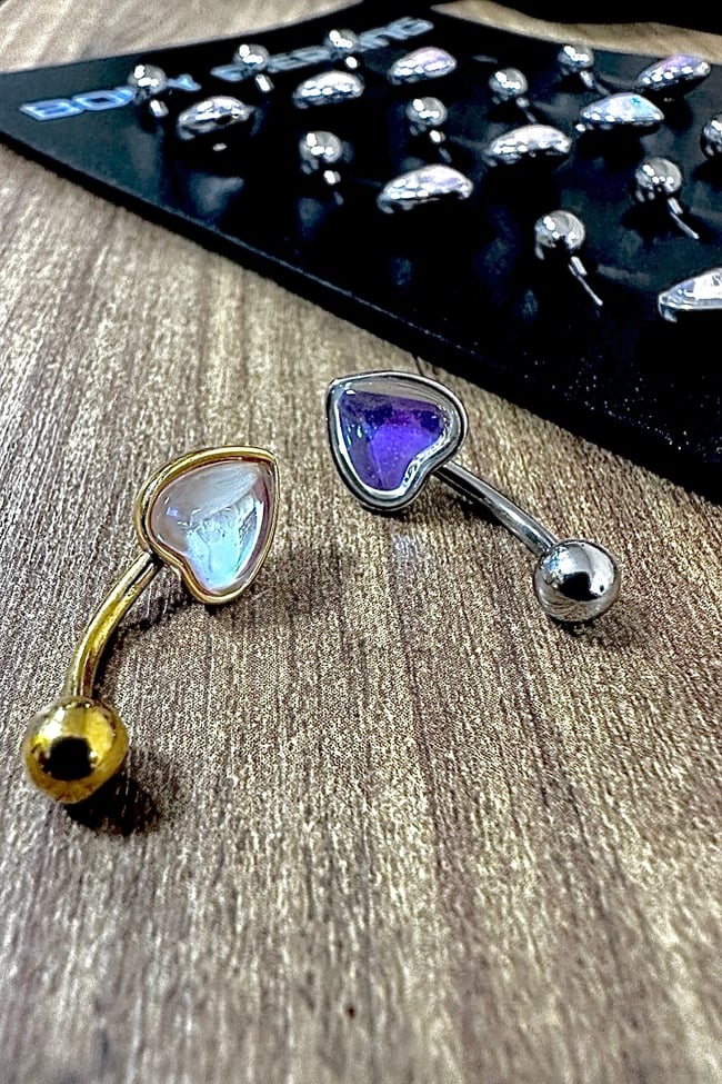 Opal Taşlı Cerrahi Çelik Göbek Piercingi Antialerjik