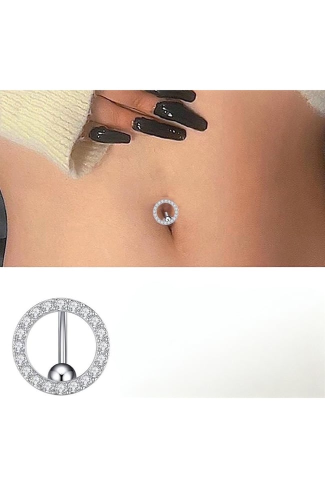 Oval Cerrahi Çelik Zirkon Taşlı Göbek Piercing Özel Tasarım