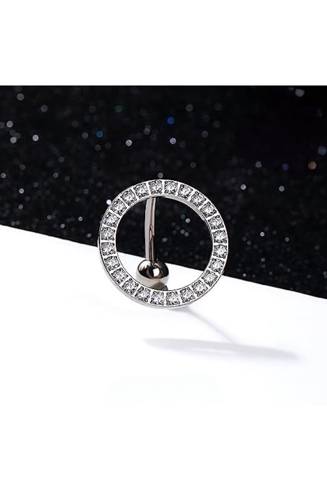 Oval Cerrahi Çelik Zirkon Taşlı Göbek Piercing Özel Tasarım