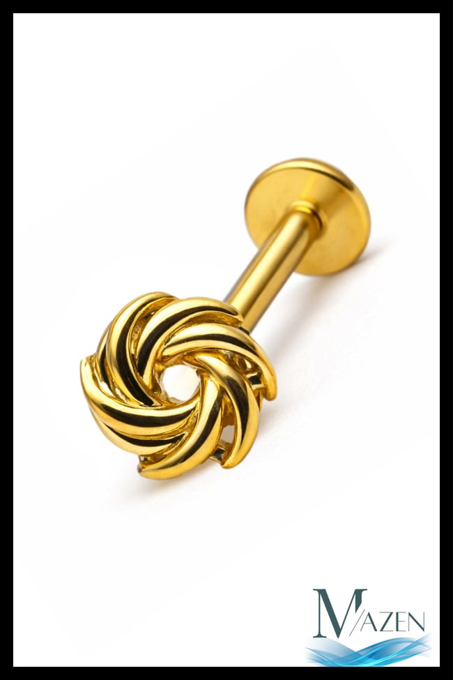 Oval Spiral Model Arkası Düz Piercing | 316L Çelik | Gold Renk | Tragus Helix Piercing