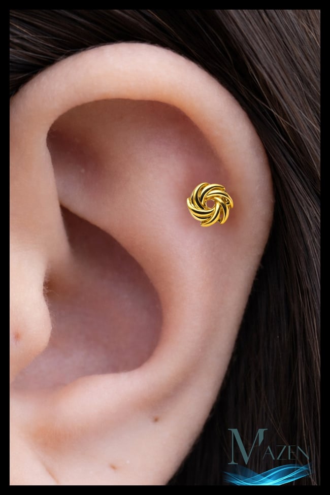 Oval Spiral Model Arkası Düz Piercing | 316L Çelik | Gold Renk | Tragus Helix Piercing