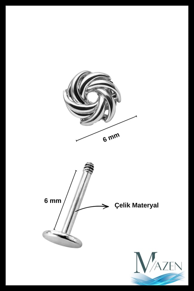 Oval Spiral Model Arkası Düz Piercing | 316L Çelik | Gümüş Renk | Tragus Helix Piercing