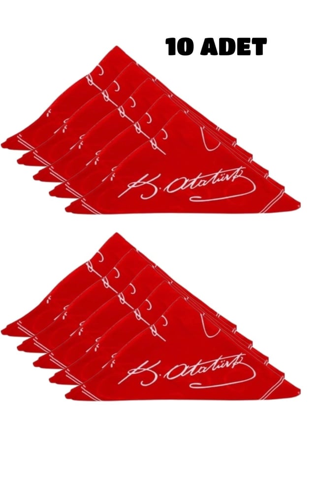 Pamuklu 10’lu Atatürk İmzalı Bandana Fular | Kırmızı | 50x50 cm | Okul, Tören, Etkinlik, Gösteri