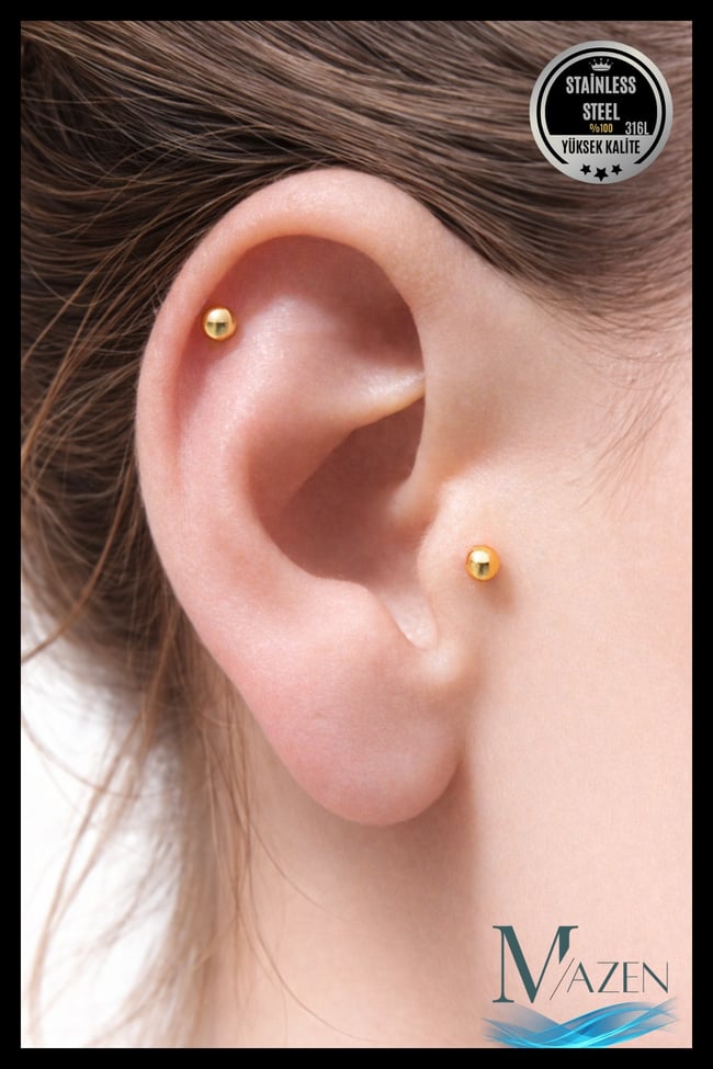 Paslanmaz Kararmaz Cerrahi Çelik Labret Dudak Tragus Kıkırdak Piercing Gold Kısa Boy