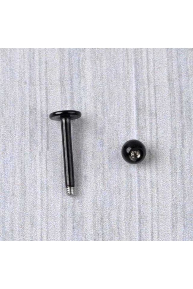 Paslanmaz Kararmaz Cerrahi Çelik Labret Dudak Tragus Kıkırdak Piercing Siyah Kısa Boy