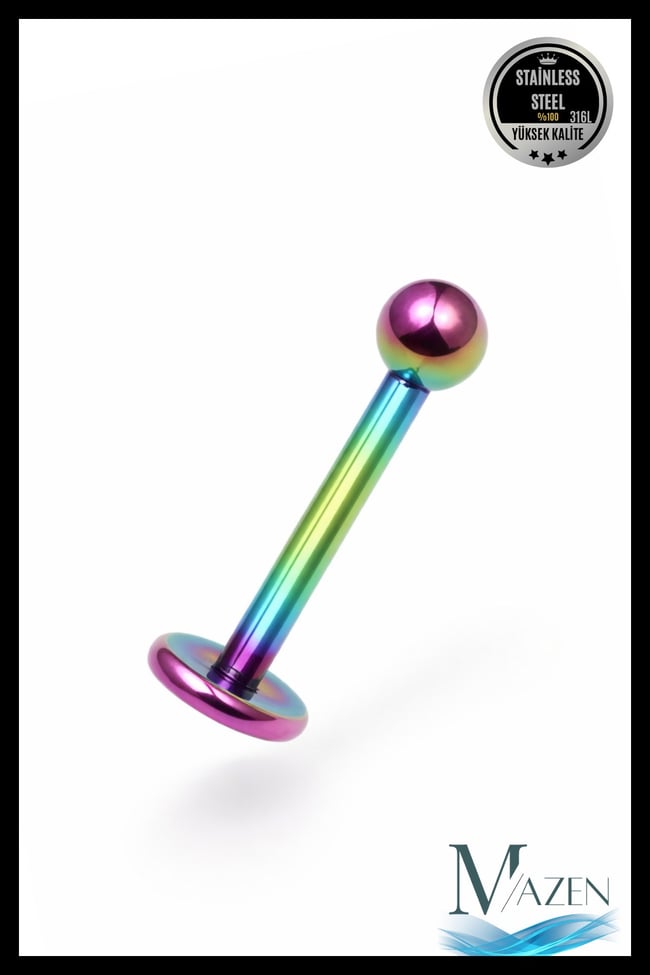 Paslanmaz Kararmaz Cerrahi Çelik Labret Dudak Tragus Kıkırdak Piercing Neon Kısa Boy
