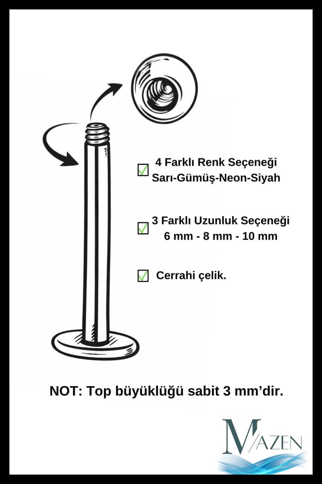 Paslanmaz Kararmaz Cerrahi Çelik Labret Dudak Tragus Kıkırdak Piercing Gümüş Kısa Boy