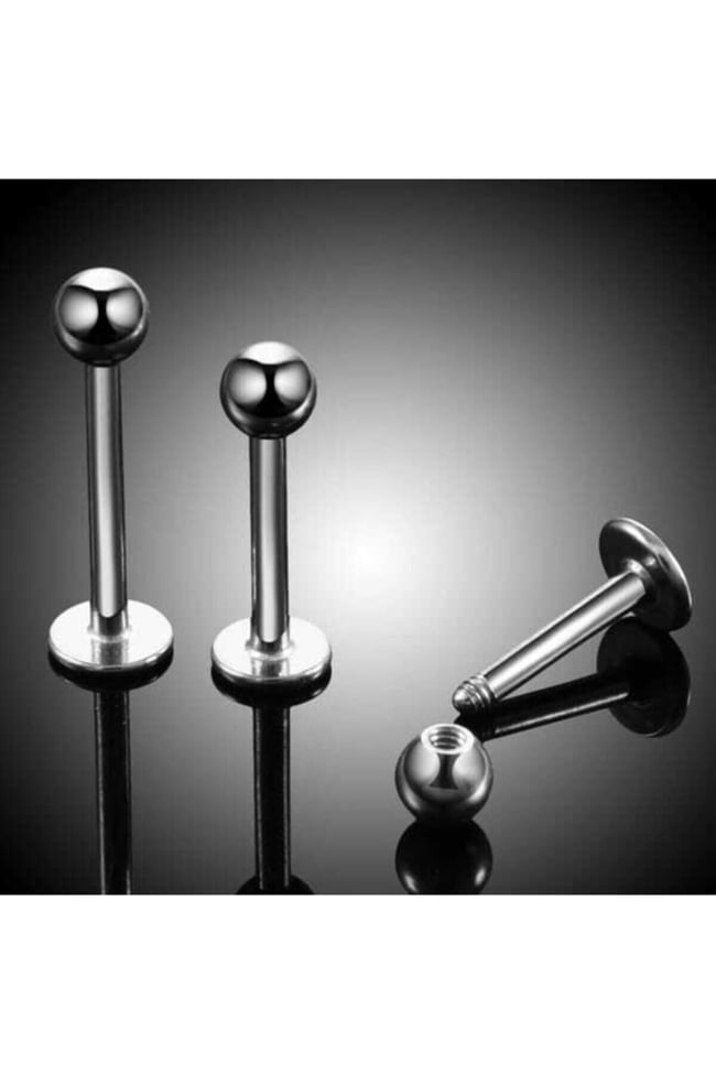 Paslanmaz Kararmaz Cerrahi Çelik Labret Dudak Tragus Kıkırdak Piercing Gümüş Kısa Boy