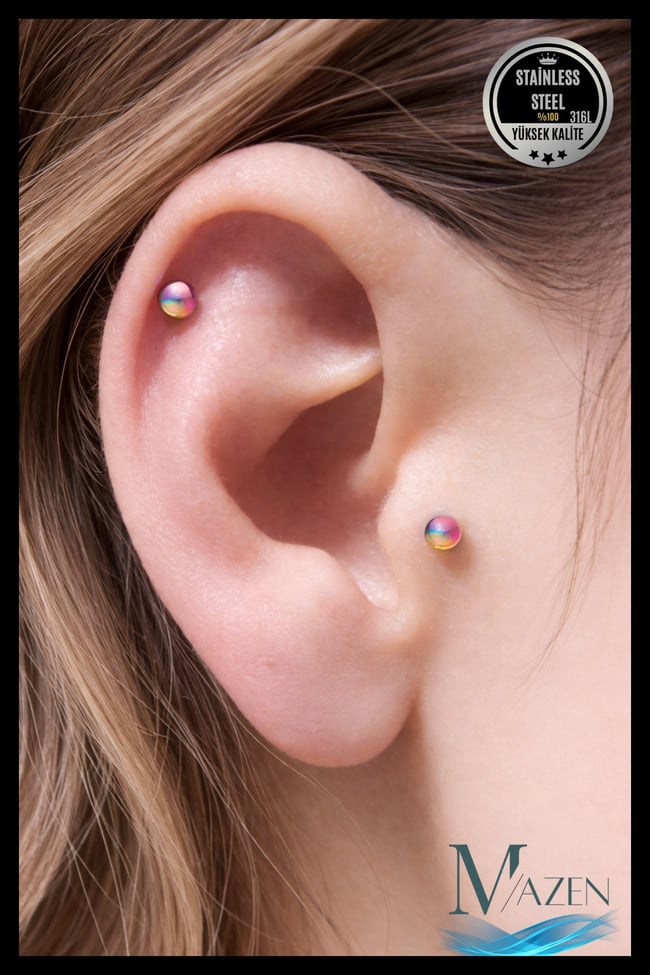 Paslanmaz Kararmaz Cerrahi Çelik Labret Dudak Tragus Kıkırdak Piercing Neon Kısa Boy