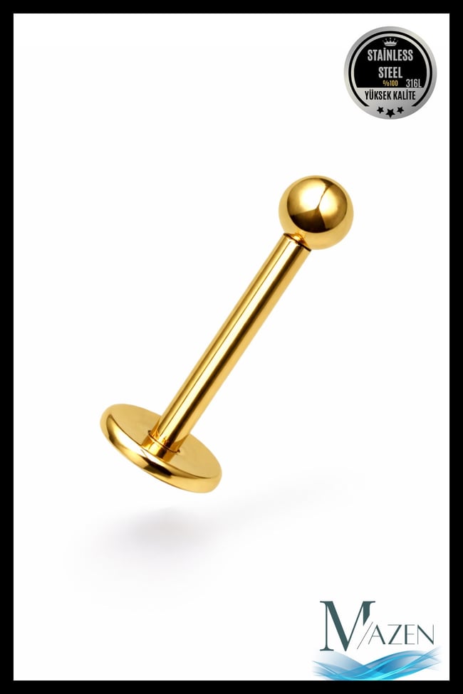 Paslanmaz Kararmaz Cerrahi Çelik Labret Dudak Tragus Kıkırdak Piercing Gold Kısa Boy