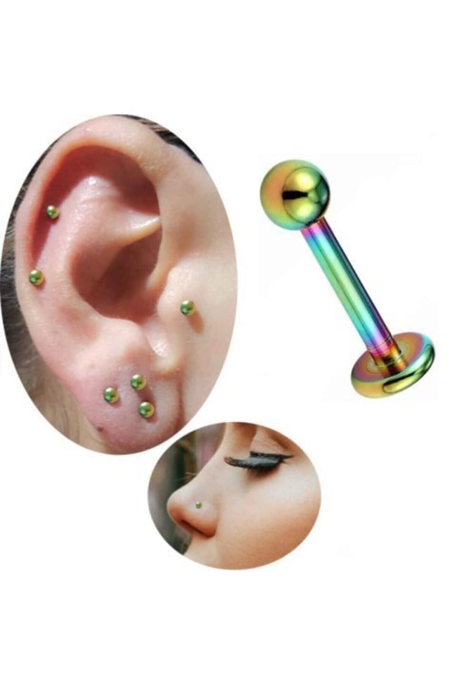 Paslanmaz Kararmaz Cerrahi Çelik Labret Dudak Tragus Kıkırdak Piercing Neon Kısa Boy