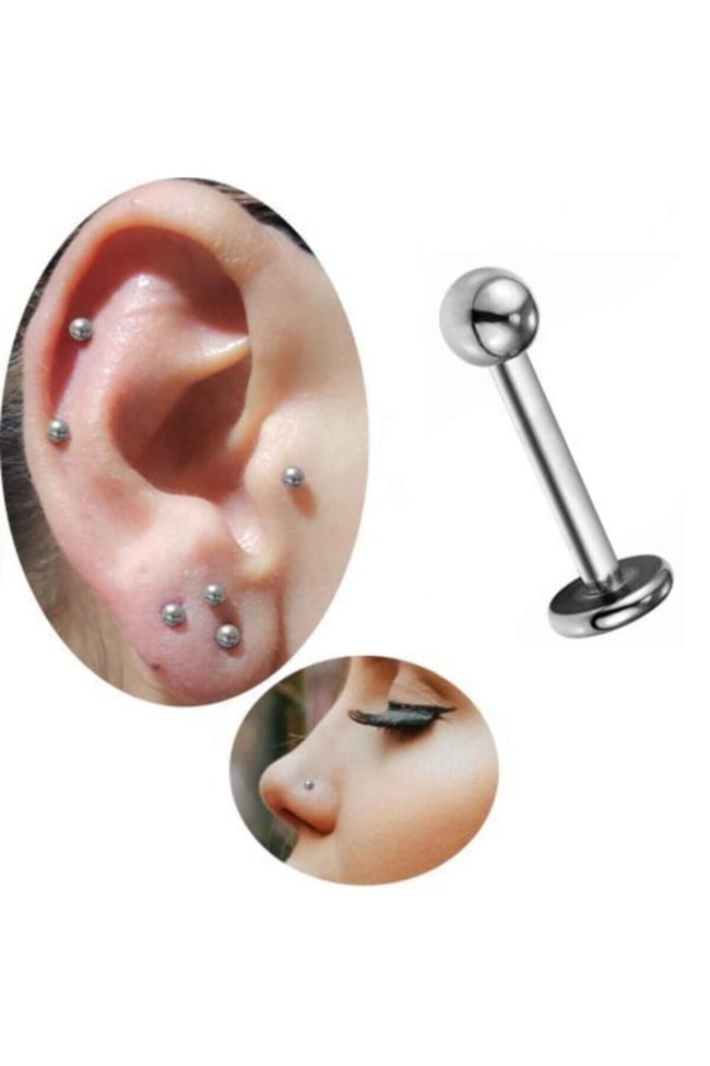 Paslanmaz Kararmaz Cerrahi Çelik Labret Dudak Tragus Kıkırdak Piercing Gümüş Kısa Boy