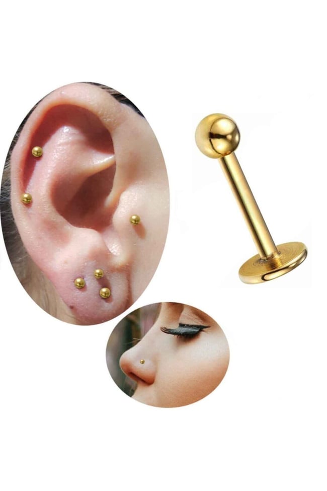 Paslanmaz Kararmaz Cerrahi Çelik Labret Dudak Tragus Kıkırdak Piercing Gold Kısa Boy