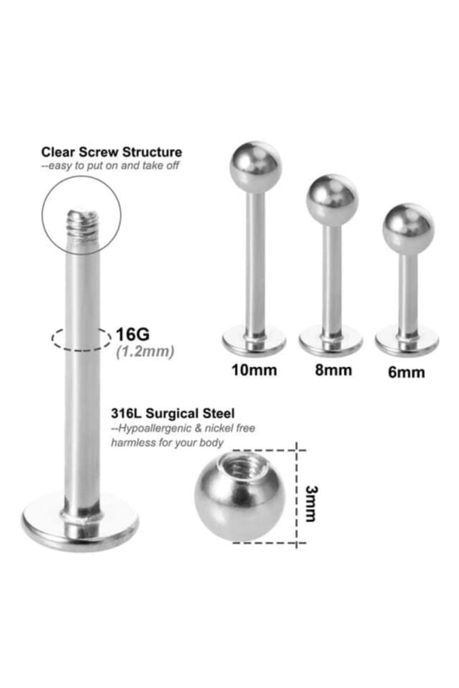 Paslanmaz Kararmaz Cerrahi Çelik Labret Dudak Tragus Kıkırdak Piercing Gold Kısa Boy